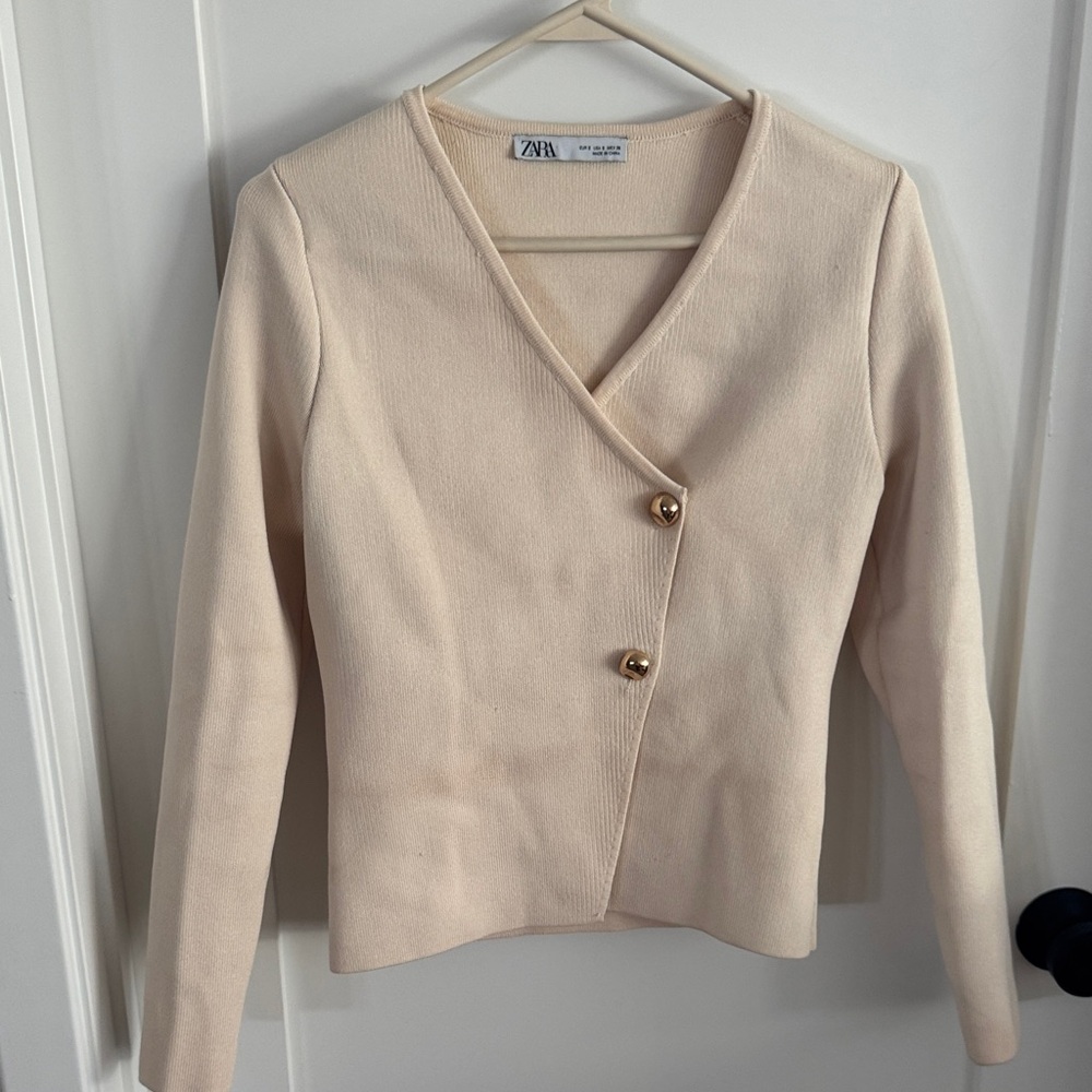 Zara Beige Asymmetrical Blazer with Gold Buttons
